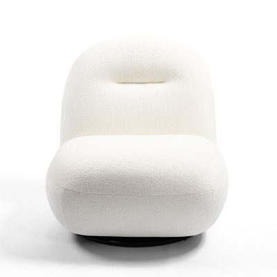 Modern White Ice Flower Velvet Swivel Chair - Minimalist Armless For Living Space Contemporary Room Modernity