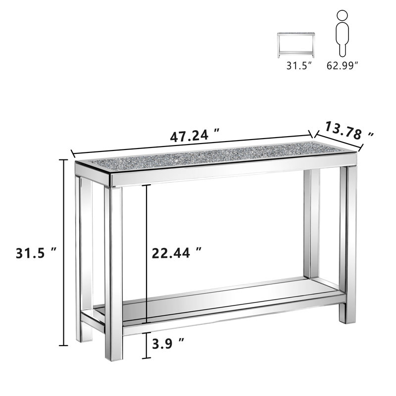 Oneka 47.2" Mirrored Glass Console Table