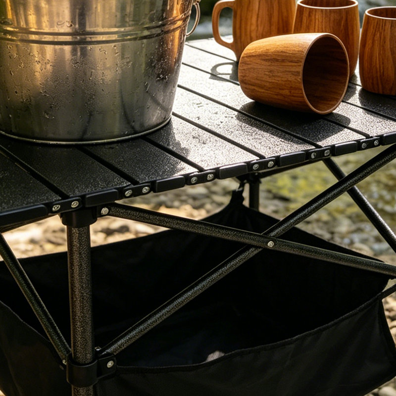 Table de camping carrée pliante noire 19,7 po x 20,8 po à hauteur réglable avec sac de transport