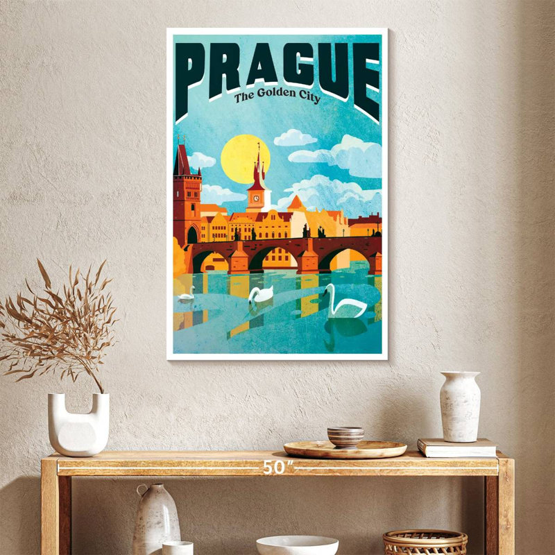 Affiche rétro de Prague, H 39 po x l 26 po