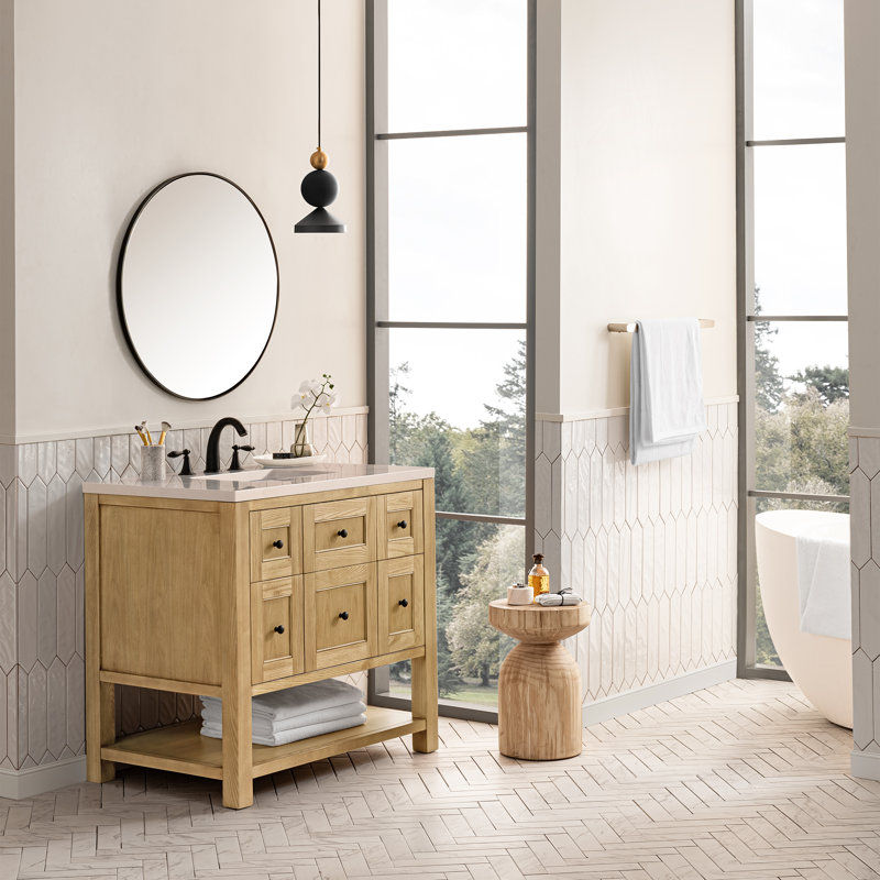Breckenridge 36'' W Single Vanity, Light Natural Oak, Carrara White, 8" Widespread