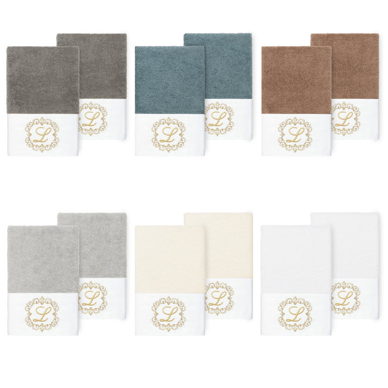 Winston Porter 100% Turkish Cotton MONICA 2PC Embellished Hand Towel Set, A