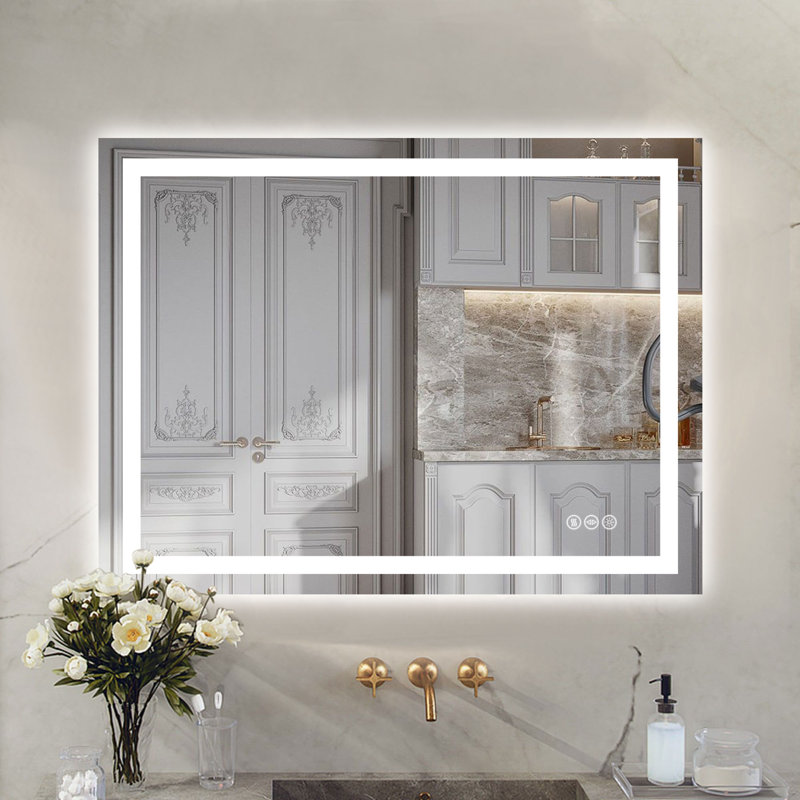 Super Bright Front & Back LED Lighted Bathroom Vanity Mirror Wall Mirror, Tempered Glass, 3 Colors Temperature & Dimmable & Anti-Fog, with UL, RoHS, ETL & 3-Year Warranty