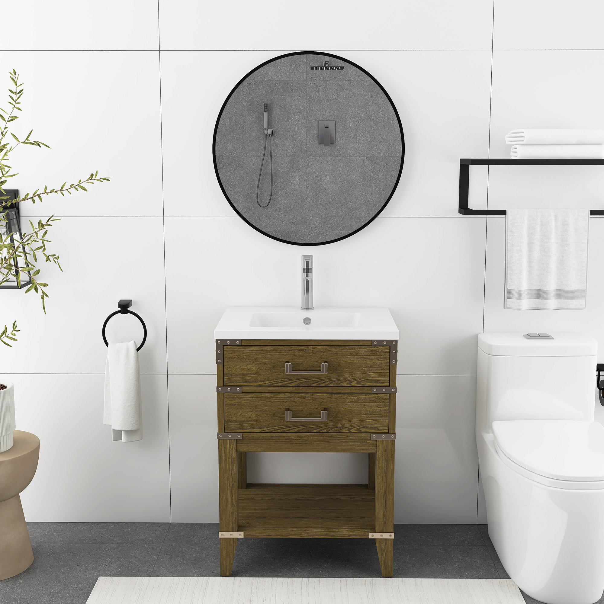 Williston Forge 24 Inch. W Solid Wood Frame Bathroom Vanity With CARB ...
