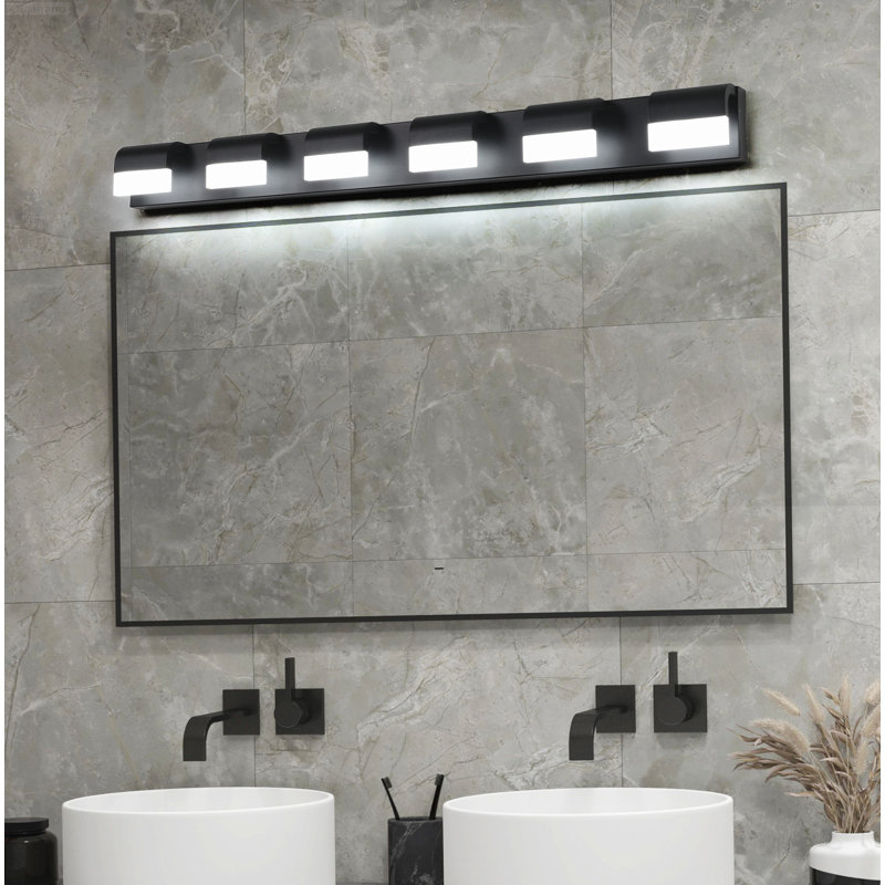 6-Light Contemporary LED Vanity Light with 6000K Daylight Brightness Matte Black, Matte Black, 6, Metal