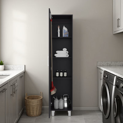 Freestanding Storage Cabinet With Enclosed Storage, 4 Interior Shelves, Metal Handles, Black Design For Multi - Room Organization Modern Particle Board Tall Single Door Legs, Suitable Different Rooms