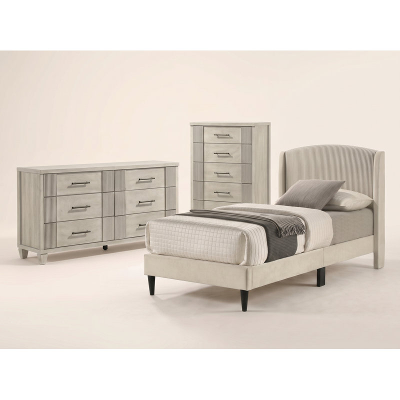 Ensemble de chambre à coucher 3 pièces en bois massif Aaryahi, 3 Pcs: Bed, Dresser, Chest, Twin