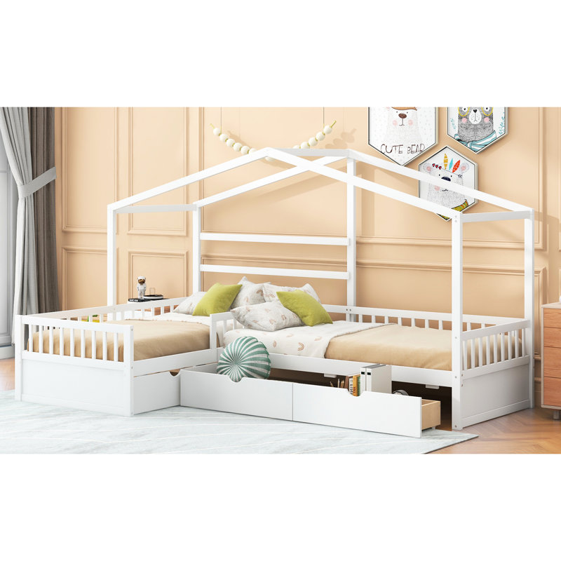 Lit plateforme simple avec 3 tiroirs de rangement blancs et de taille fascinante, solides et confortables, Blanc