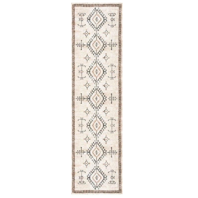 Tapis décoratif beige en polyester tissé à la machine, Rectangle 5 pi 3 po x 7 pi 7 po