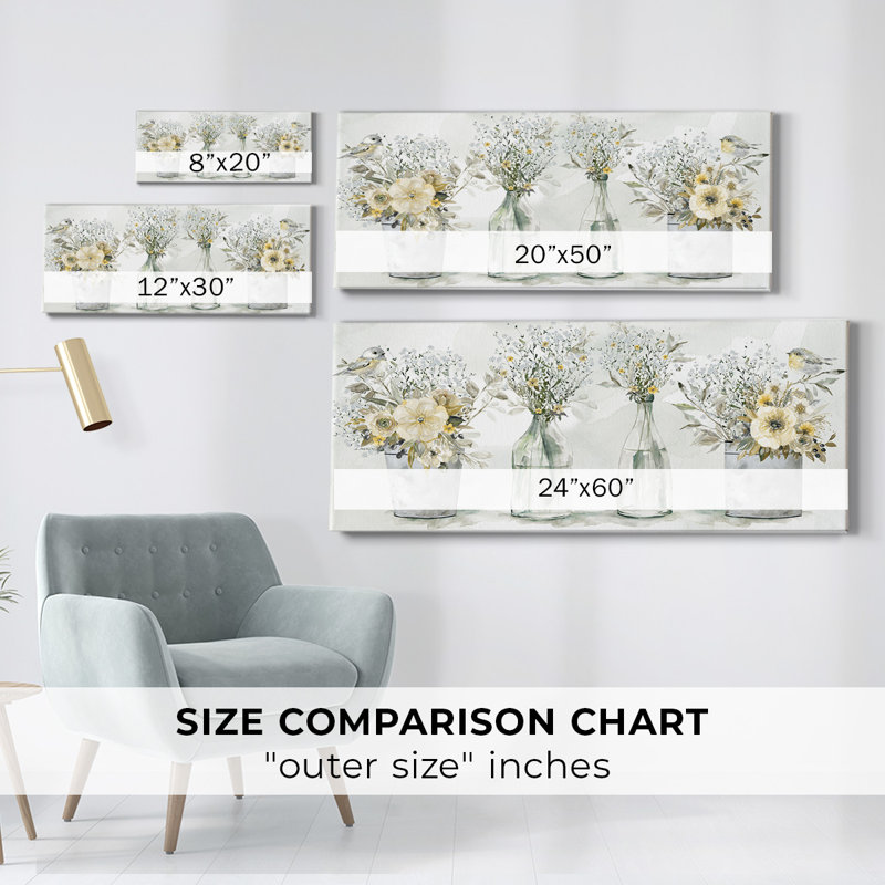 Farmhouse Bouquets-Toile tendue avec châssis, H 20 po x l 50 po x P 1,5 po