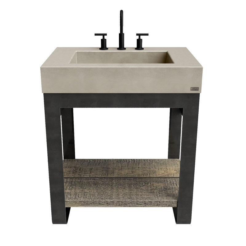 Meuble-lavabo rectangulaire en béton 30 po Outland, Ombre, 30", Chrome poli, 1 large