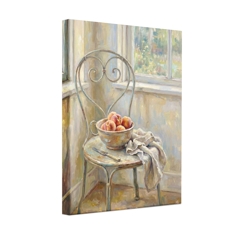 Nature morte avec plantes et fleurs sur chaise, H 18 po x l 12 po