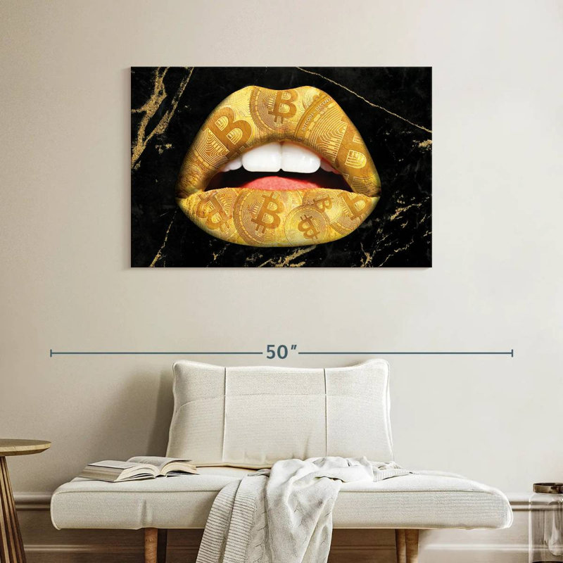 Shuttleworth Bitcoin Gold Lips, 26" H x 39" W