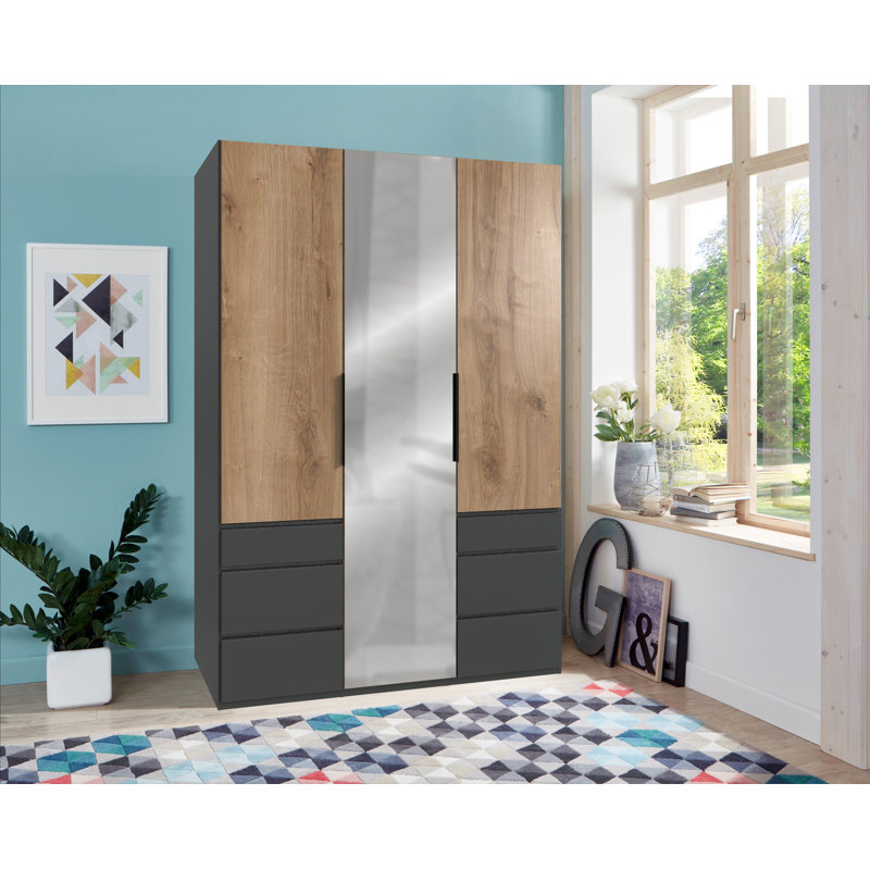 Guardino 3 Door Wardrobe, 236cm H x 150cm W x 58cm D, Plank Oak/Graphite