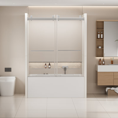 Soft-closing Frameless Sliding Tub Door Stainless Steel Modern Bathroom