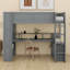 Lit mezzanine avec bureau et station de charge Lit mezzanine en bois massif avec tablettes de rangement et DEL-192097402