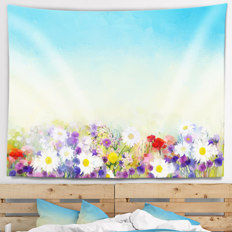 Tapisserie en polyester fleurs douces en arrière-plan avec accessoires suspendus inclus, H 68 po x l 80 po