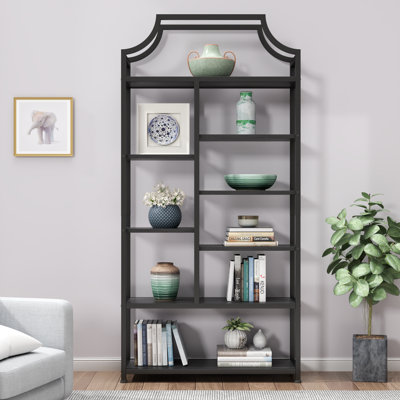 Lux Etagere 8-tier Open Shelf Bookcase – 70.87" H X 31.5" L, Modern Metal Frame With Black Finish & Shelves, Tall Storage Display Shelf For Bedroom, Home Office & Living Room (black)