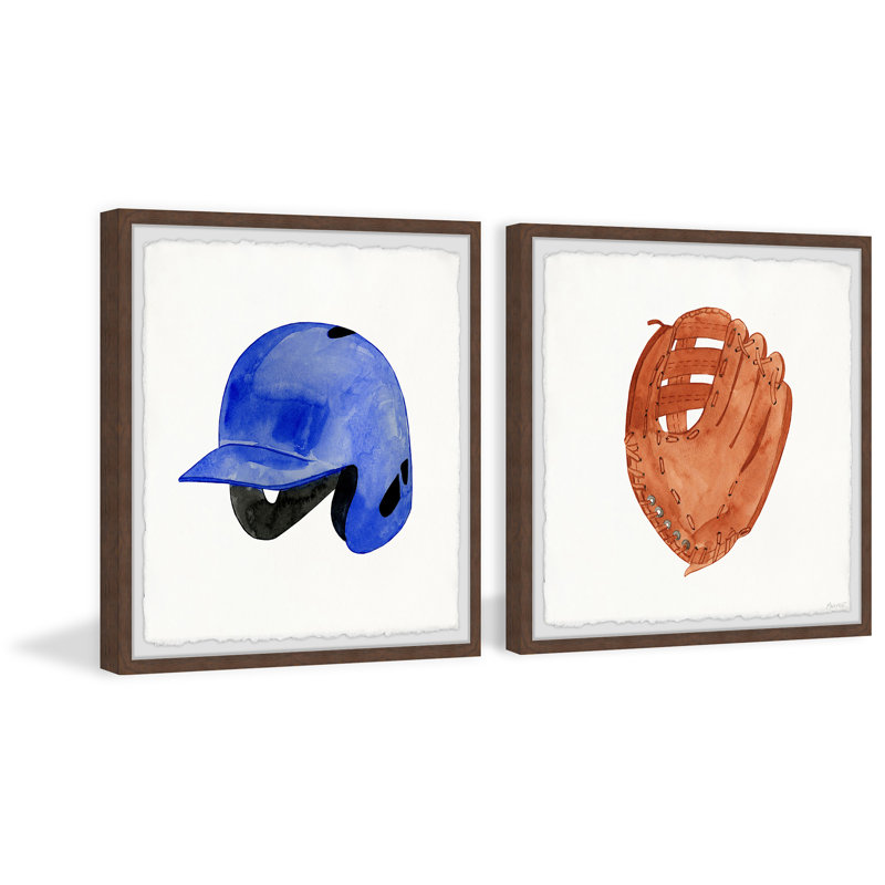 Baseball Équipement Diptych, ensemble de 2 pièces encadrées, H 12 po x l 12 po x P 1,5 po