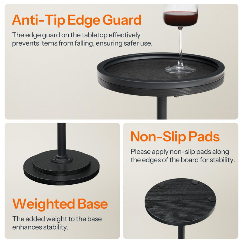 Table d'appoint ronde de 65 cm de hauteur, petite table décorative à placer à côté d'un canapé., Noir, Noir, Noir