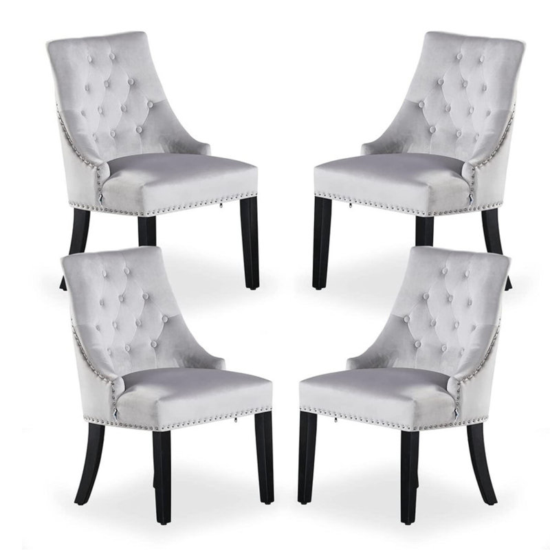 Schaub 4 Person Dining set - a Rectangular Wooden Dining Table with Metal Legs and a Set of 4 Quilted Ring Knocker Velvet Dining Chairs for Dining Room - Modern Dining Table Set