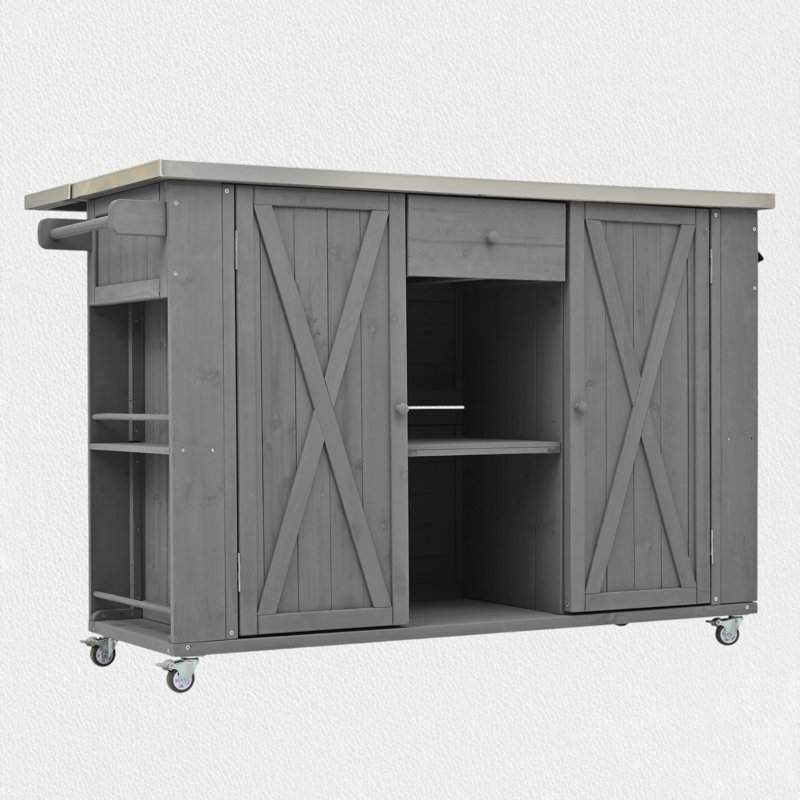 Îlot de cuisine extérieur avec roues verrouillables, Gris