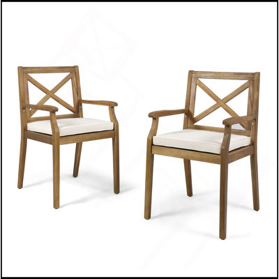 Chaise de salle à manger Perla, 2 pièces avec 2 coussins crème, pour cour, bord de piscine, jardin