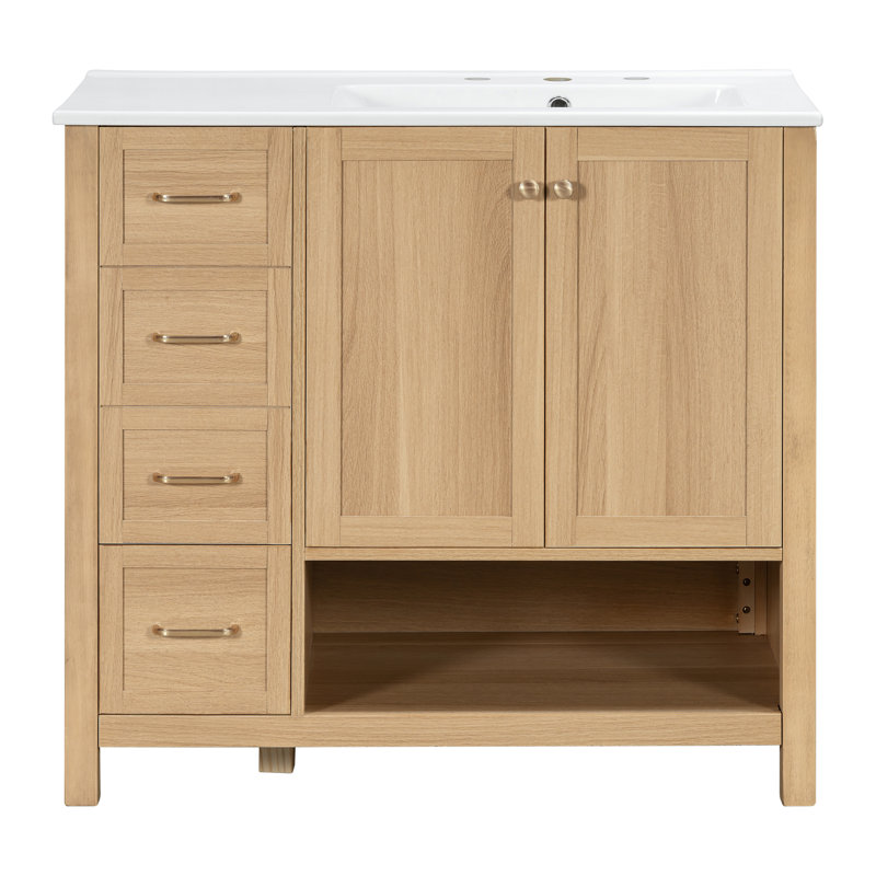 Meuble-lavabo simple de 91 cm (36 po) avec lavabo en céramique et armoire de rangement