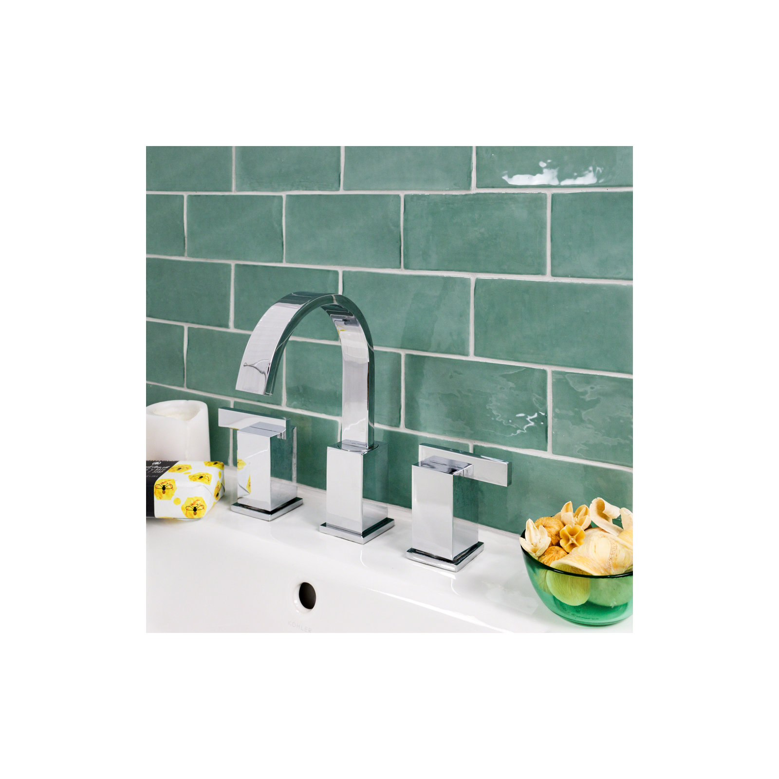 Barcelona 3x6 Blanco Polished Ceramic Subway Wall Tile (5.38 Sq. Ft. / Case), Green Lake