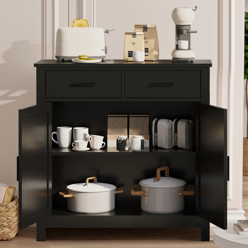 Buffet 31,5 "à 2 tiroirs pour armoire d'appoint, Noir