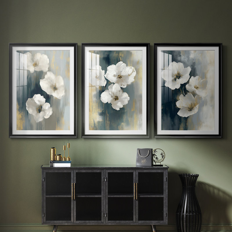 Série FLORAL dxviii - impression encadrée sur mesure de qualité supérieure - 3 pièces, Noir, H 21 po x l 30 po