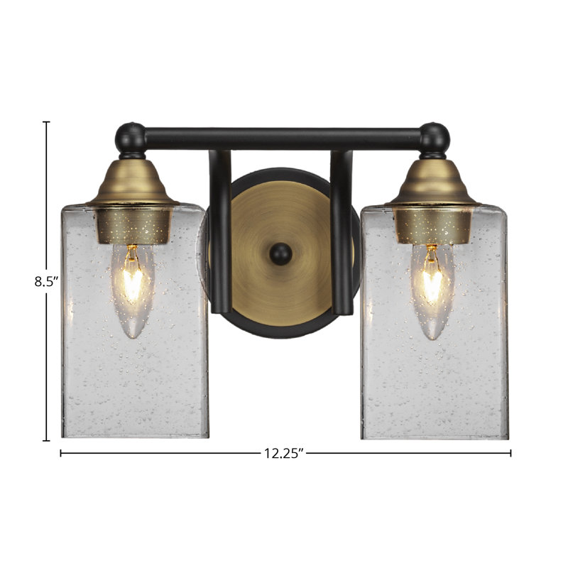 Michell 2-Light Bath Bar, Clear Bubble, Matte Black/Brass