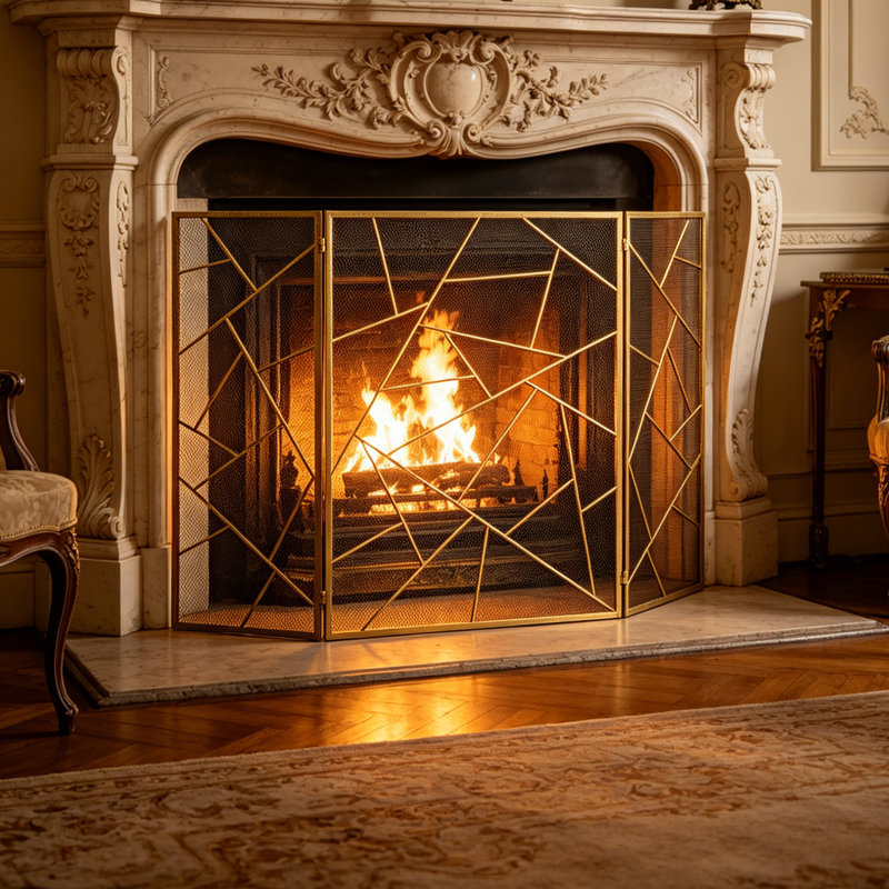 3 Panel Iron Fireplace Screen