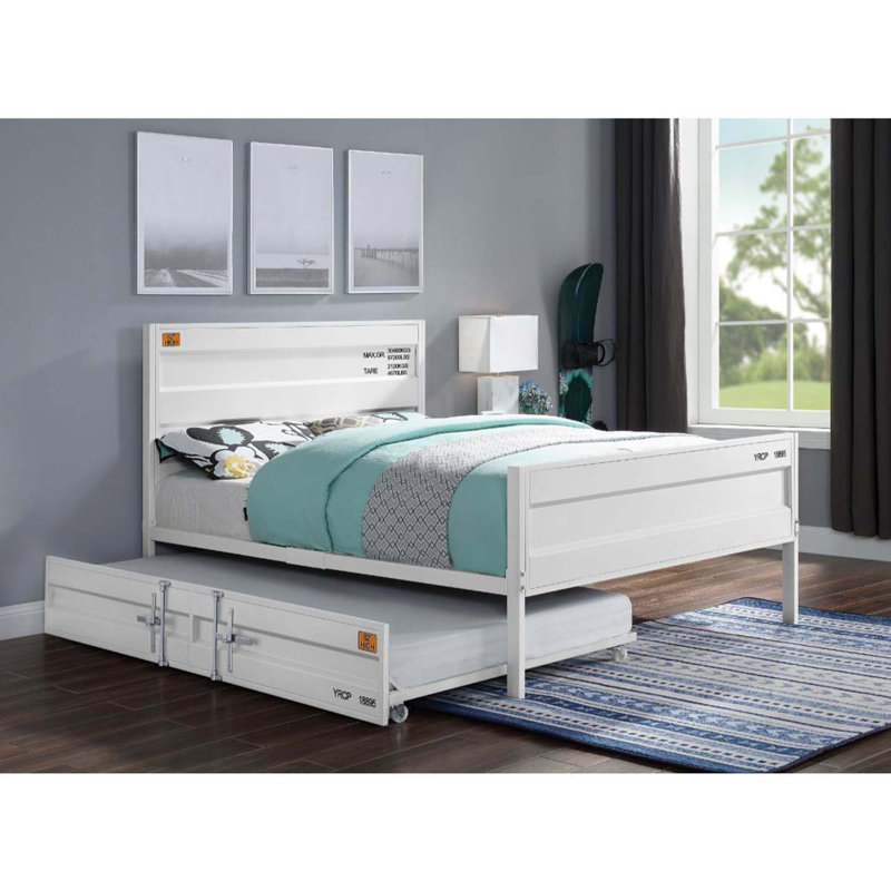 Egon Metal Bed, Cargo Container Style, Rectangular Headboard & Footboard, Full, White