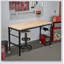 Établi réglable de 60 po pour le garage, poste de travail robuste en bois d'hévéa avec prises de courant et roues, table de travail en bois franc d'une capacité de charge de 2000 lb pour atelier, garage, bureau, maison