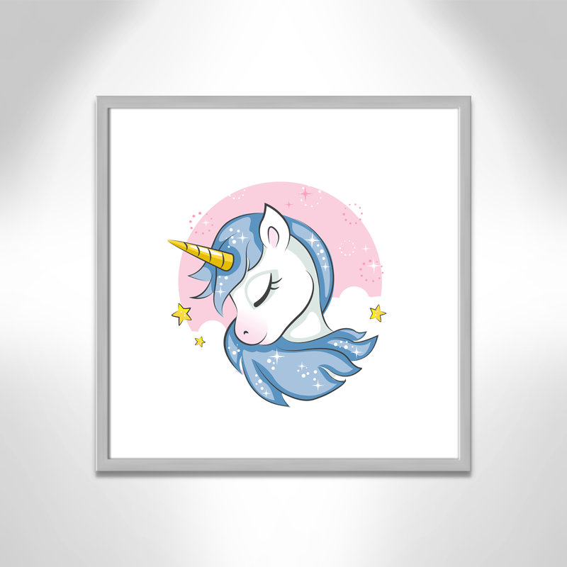 Impression sur papier Sparkly Unicorn, H 22,5 po x l 22,5 po x P 1,18 po, Encadré de boîte argent