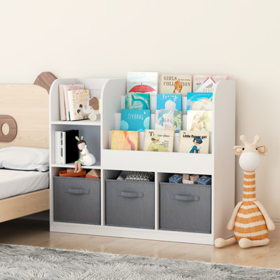 Kids Bookcase And Bookshelf, Multifunctional Bookcase With 3 Collapsible Fabric Drawers, Bookcase Display Stand, Toy Storage Organizer For Bedroom, Pl by Ebern Designs
