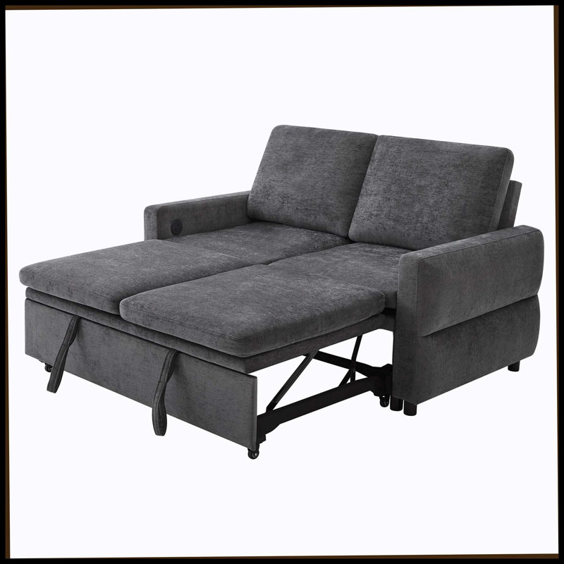 Canapé-lit convertible avec canapé-lit de 62,75 po avec dossier réglable et ports USB pour le salon, gris, Gris