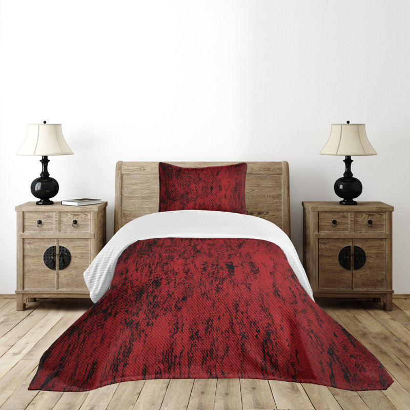 Twin Black and Red Quilted Bedspread Set with Pillow Sham