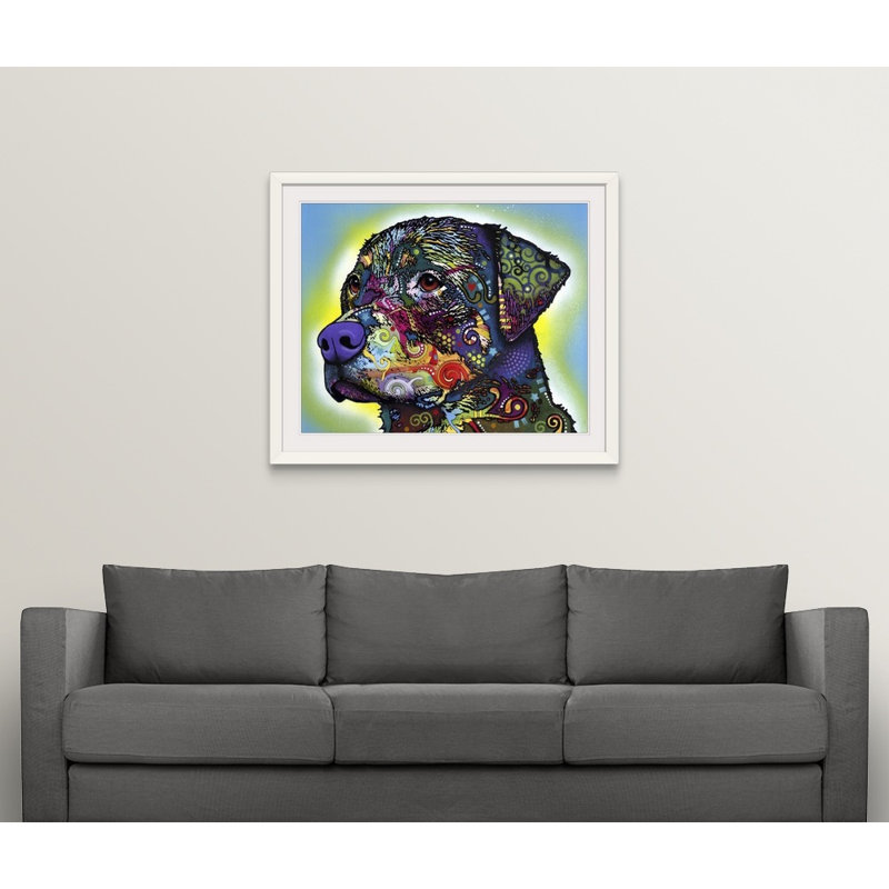 «The Rottweiler» par Dean Russo - impression, H 24 po x l 28 po x P 1 po, Cadre blanc