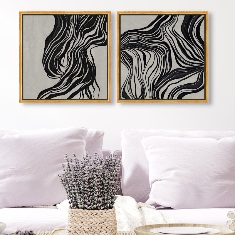 Emotional Set Canvas Abstract Print by Oliver Gal, Black Frame, 12 x 12, 17"H x 17"W, Gold Floater Frame