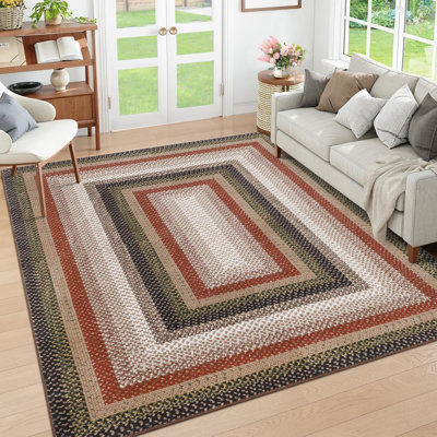 Tapis jacquard texturé lavable noir et rouge 152 x 213 cm (5 x 7 pieds), 1200 g/m², pliable, velours perlé à poils courts, envers antidérapant en TPR, idéal pour le salon, la chambre, la salle à manger, la cuisine, l'entrée et la décoration intérieure.