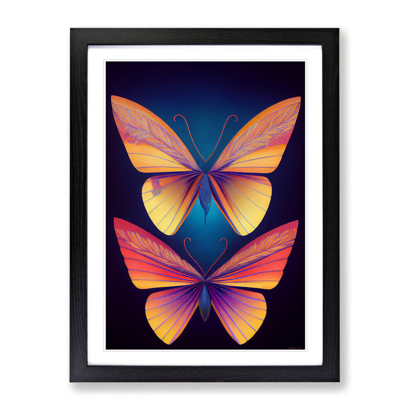 Vivid Butterflies - Wall Art, Black Framed, 48cm H x 36cm W, White