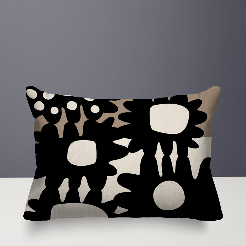 Coussin rectangulaire intérieur / extérieur Dunn, H 18 po x l 25 po, Beige / noir / blanc cassé