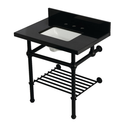 Évier console KVPK3030KBSQB7 Templeton Kingston Kingston avec pieds en laiton (8 pouces, 3 trous), granit noir / laiton brossé Kingston