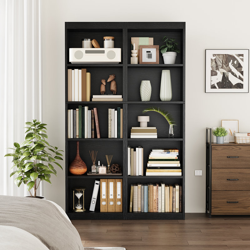5 Tier Bookshelf, 20 Inches Wide Wooden Storage Shelves, Black