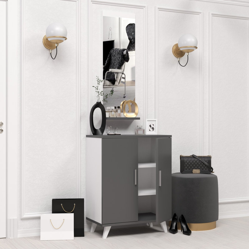 Armoire de rangement pour chaussures 6 paires, Gris anthracite / blanc