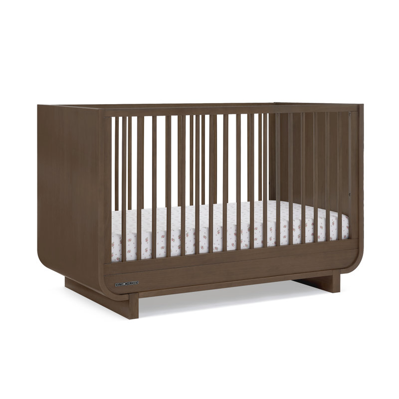 Teak Brown 4-in-1 Convertible Crib with Round Spindles
