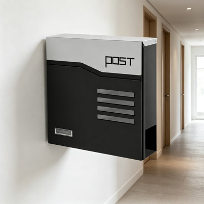 Large Capacity Locking Wall Mount Mailbox With Newspaper Holder, Heavy Duty Galvanized Steel Rust-Proof Outdoor Mail Box With Secure Lock For Home Security