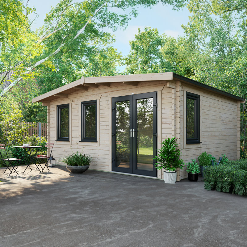 Powersheds Apex 14 x 16ft Chalet Log Cabin, Doors to the Right - 44mm